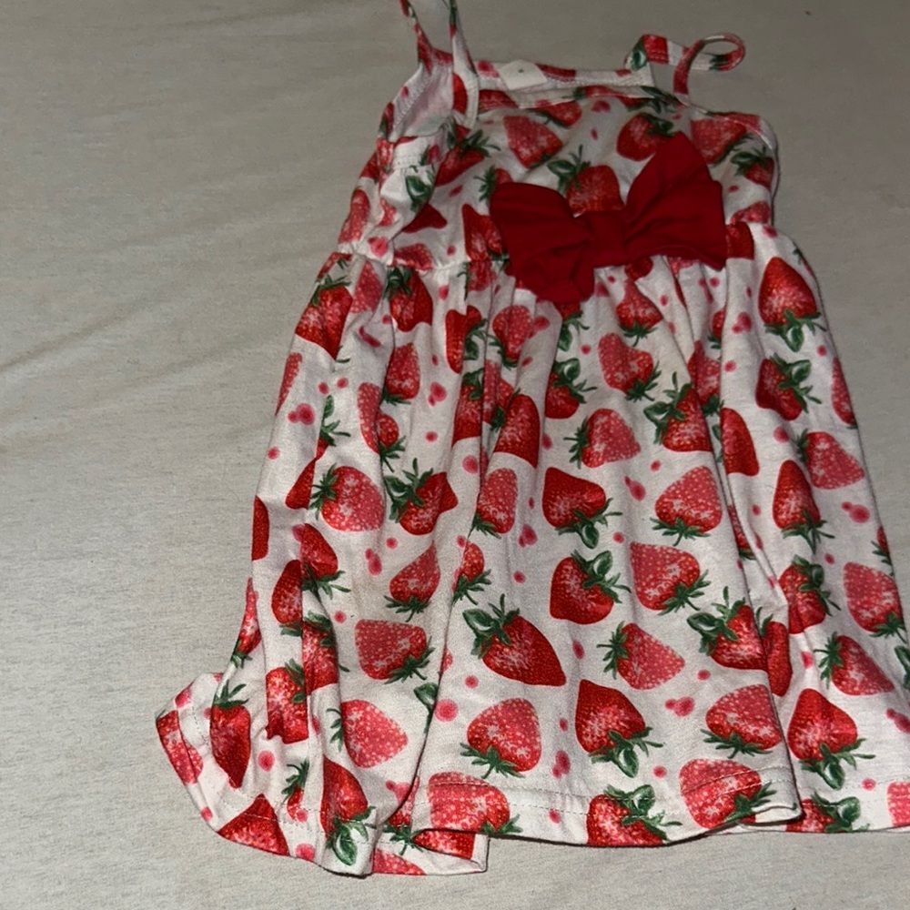 Kids Size 12-18M SHEIN Strawberry Print Dress with Red Bow.